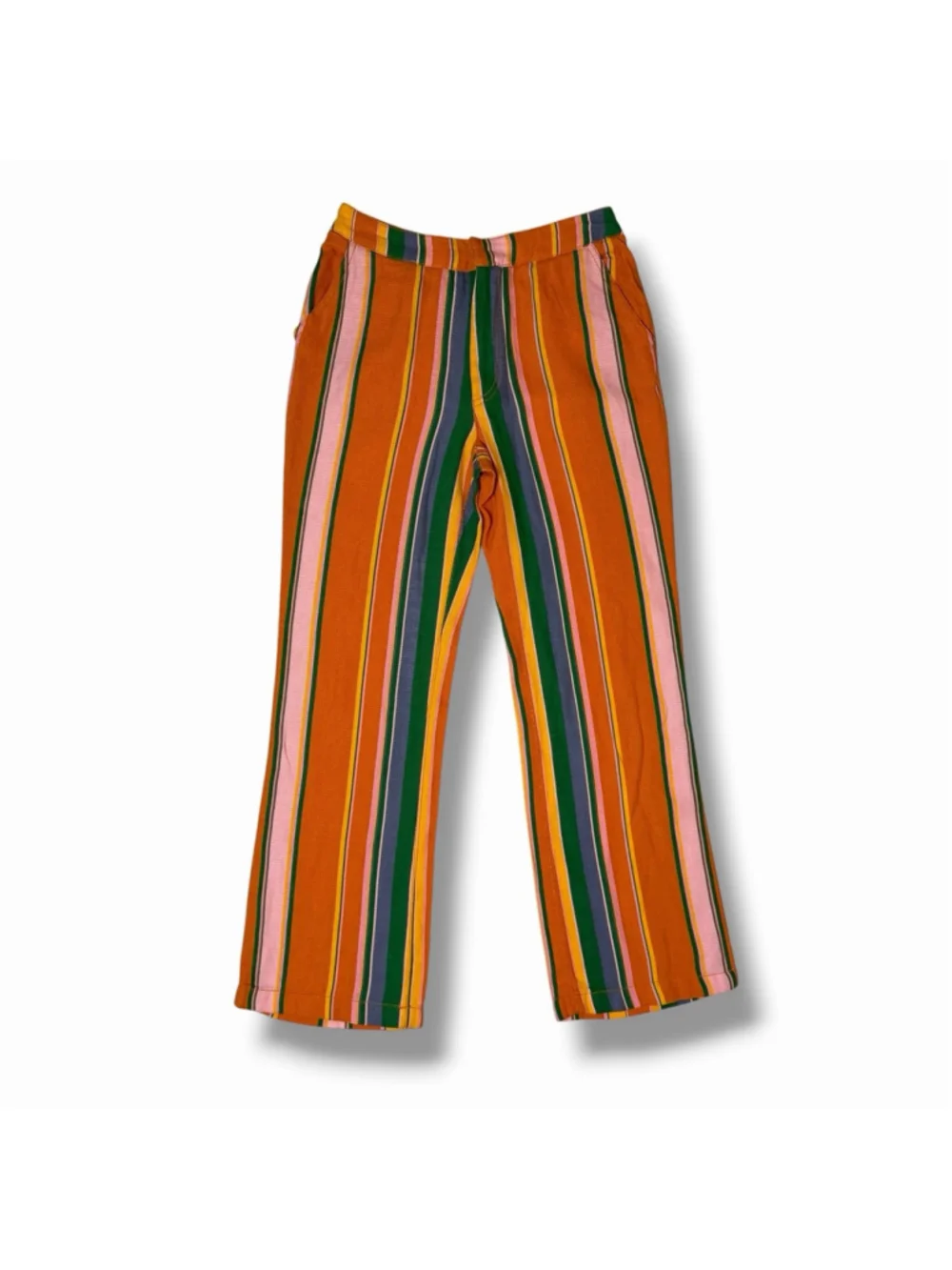 NEW Free People La Paz Organic Cotton Orange Stripe Crop Pants Boho Retro Sz 0